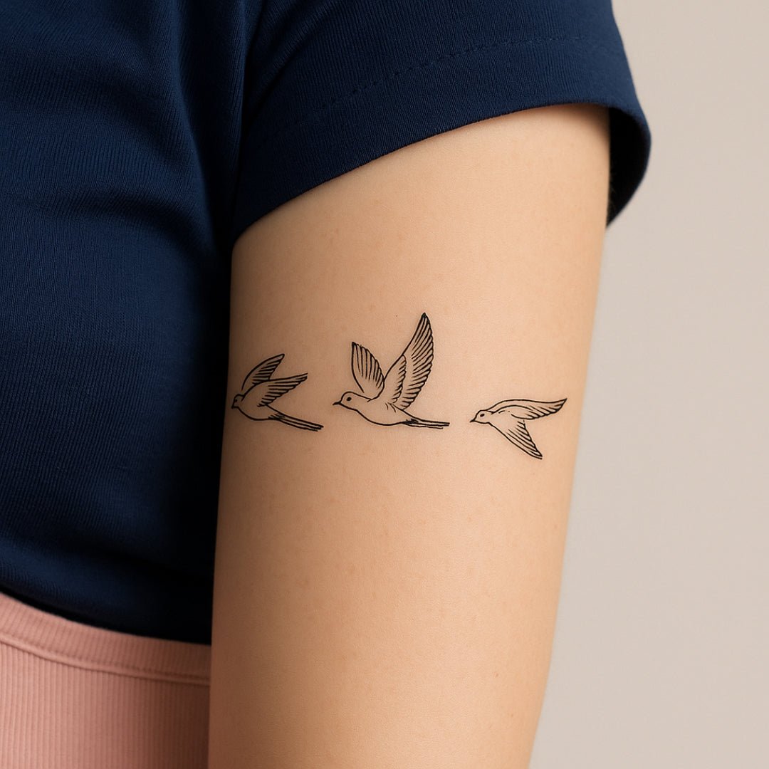 Three swallows in flight temporary tattoo - 1 | Temporalis