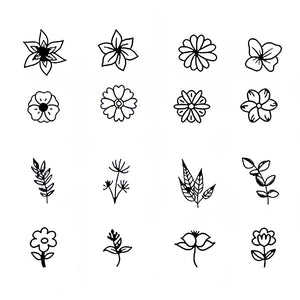 Tiny Botanical Flowers Set Tattoo - 2 | Temporalis