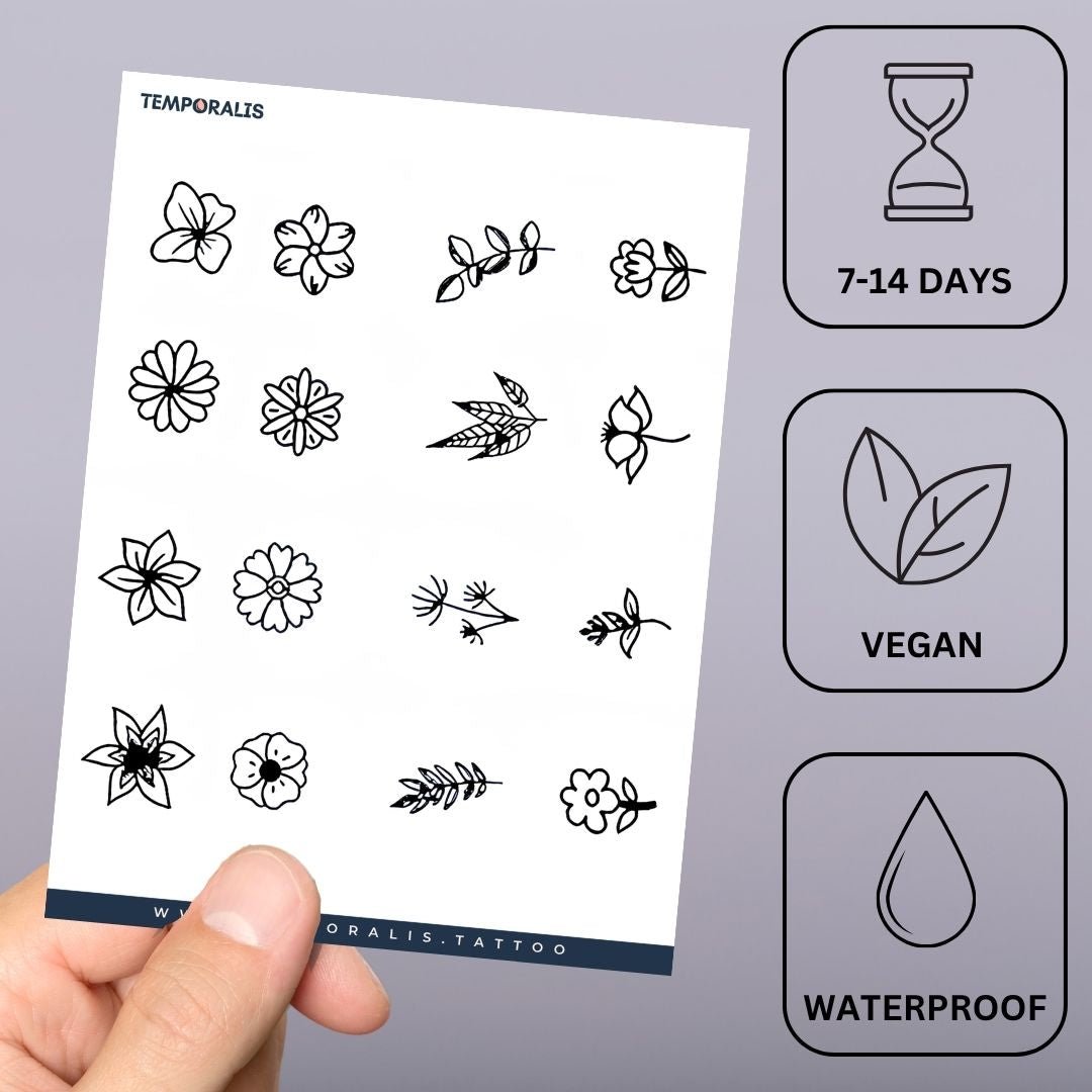 Tiny Botanical Flowers Set Tattoo - 3 | Temporalis