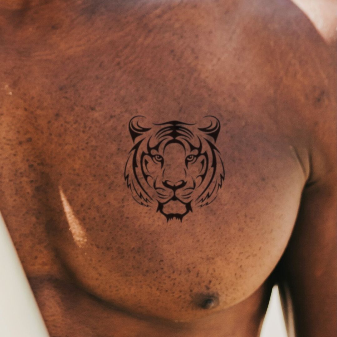 Tribal tiger head temporary tattoo - 1 | Temporalis