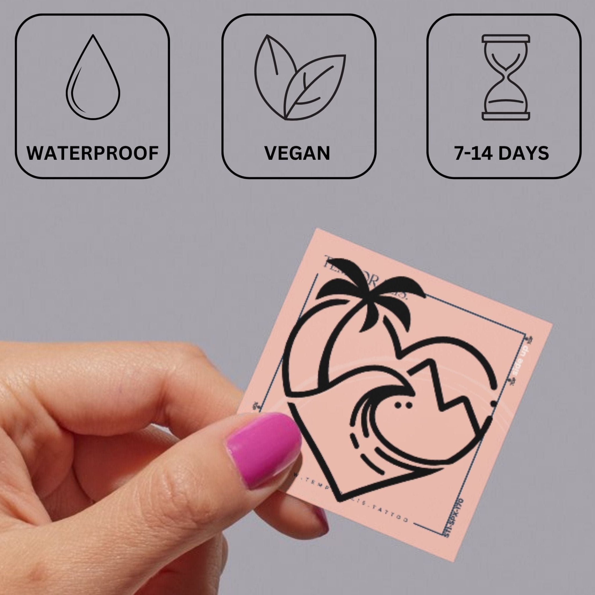 Tropical Heart Temporary Tattoo with Palm & Wave - 3 | Temporalis
