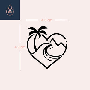 Tropical Heart Temporary Tattoo with Palm & Wave - 4 | Temporalis
