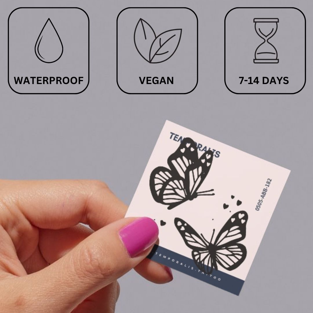 Twin Butterflies & Hearts Temporary Tattoo - 3 | Temporalis