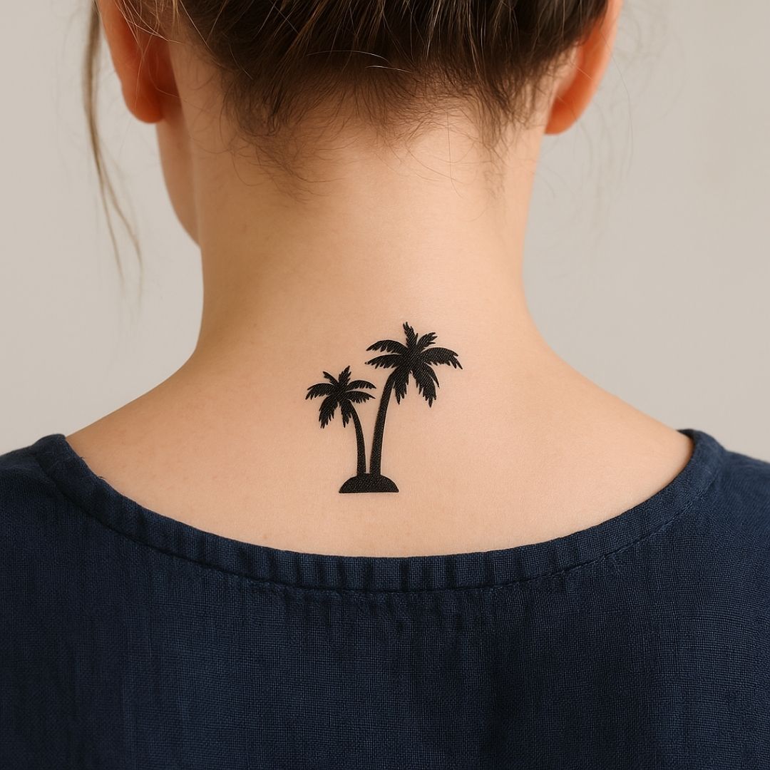 Twin Palm Trees Silhouette Temporary Tattoo - 1 | Temporalis