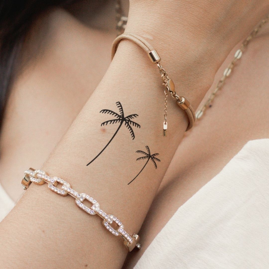 Twin palms fine line temporary tattoo - 1 | Temporalis