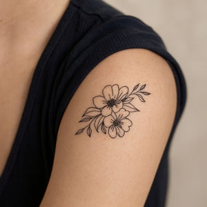Two Flowers & Foliage Temporary Tattoo - 1 | Temporalis