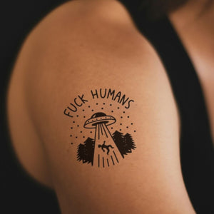 UFO Abduction Temporary Tattoo with Funny Text - 1 | Temporalis