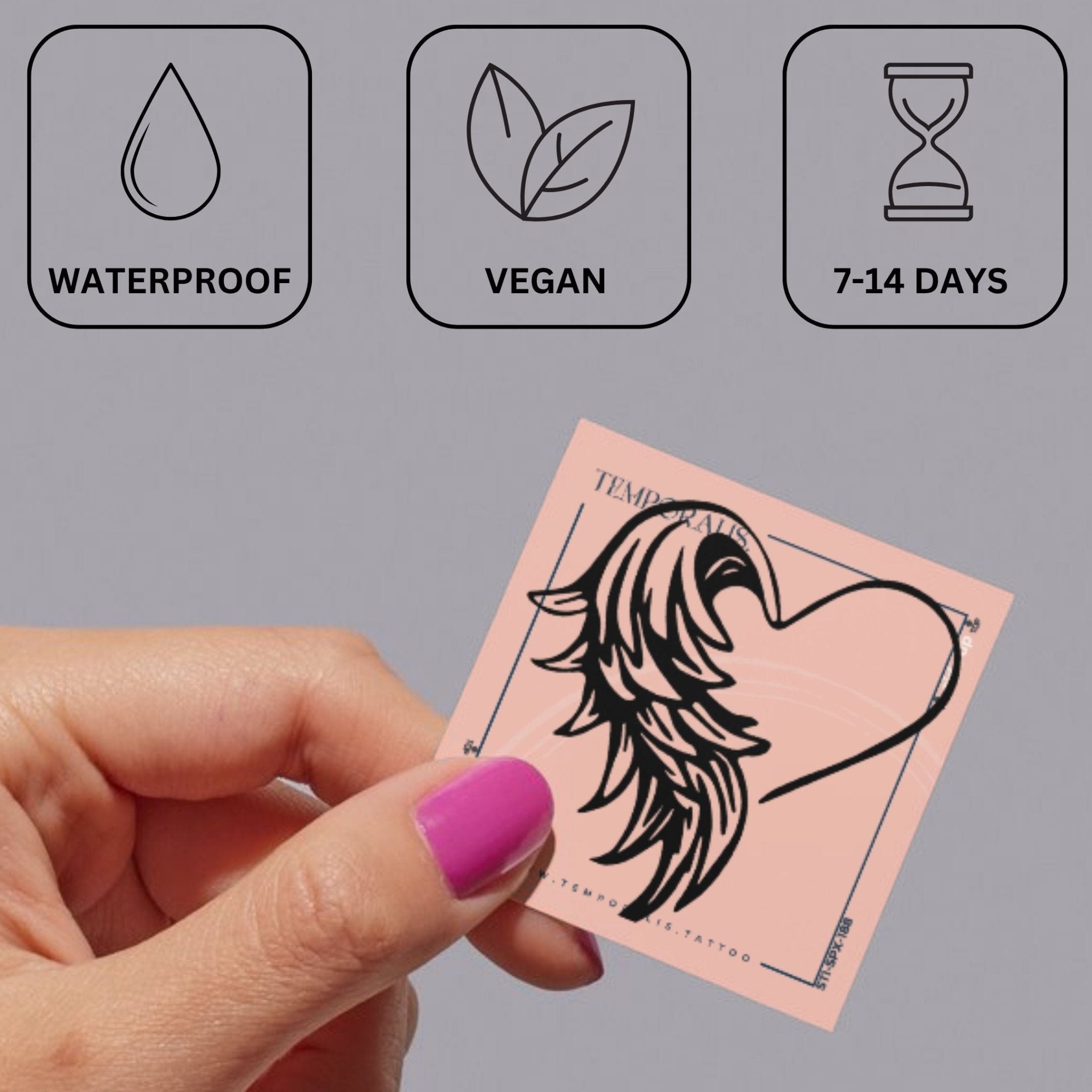 Winged Heart Temporary Tattoo - 3 | Temporalis
