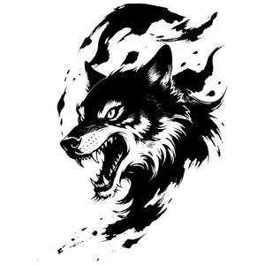 Sumi-e Wolf Head Tattoo - 2 | Temporalis