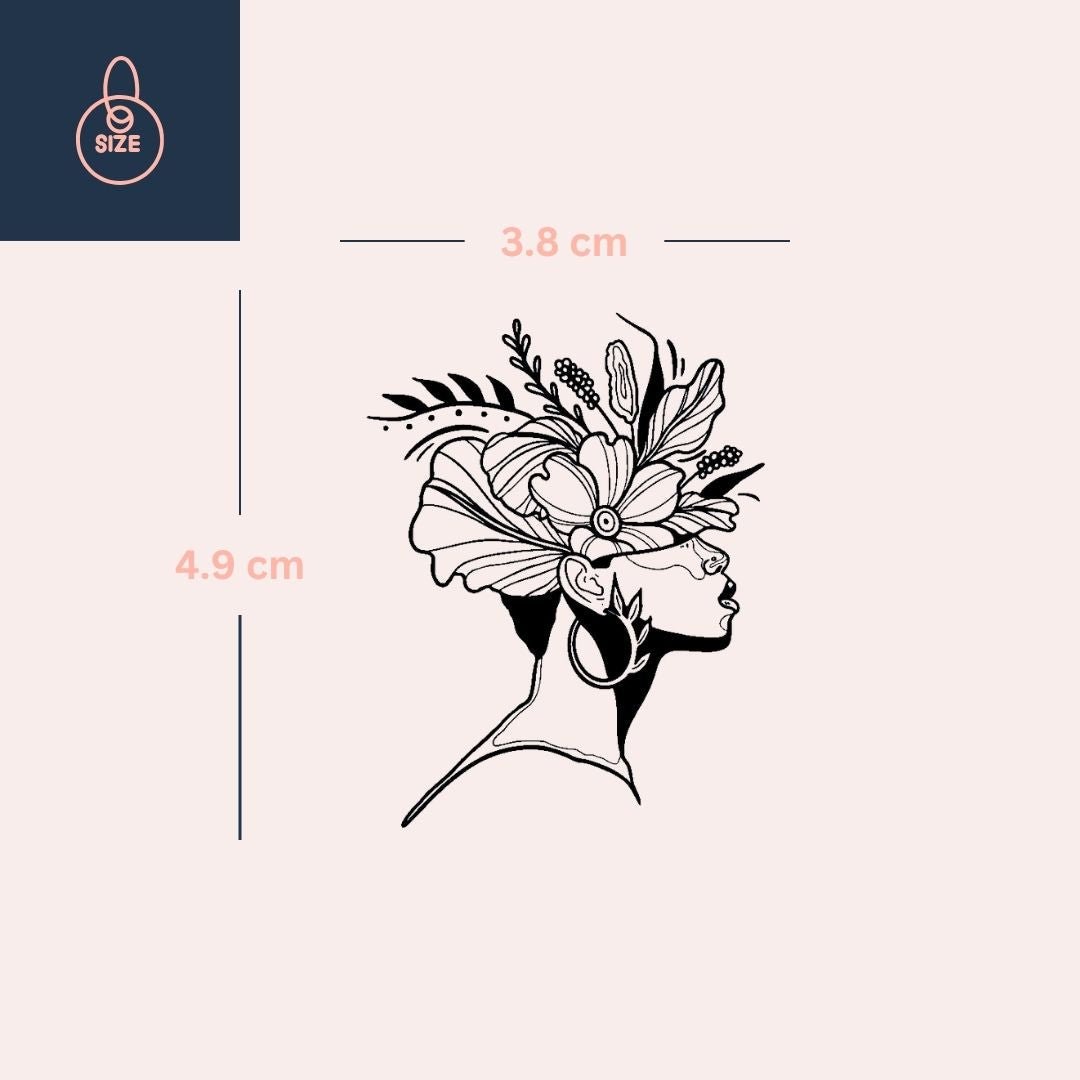 Woman in profile with flower crown temporary tattoo - 4 | Temporalis