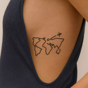 World Map & Airplane Continuous Line Temporary Tattoo - 1 | Temporalis